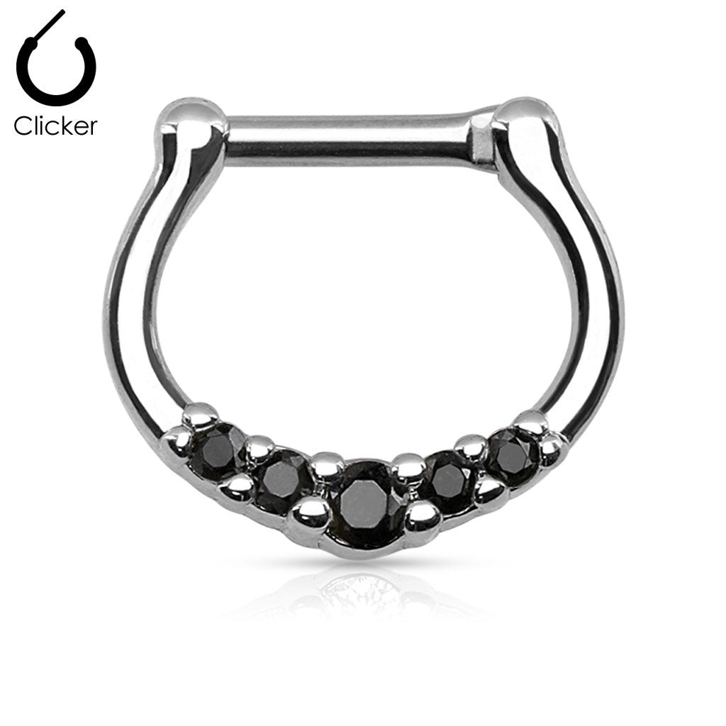 Black Five-Gems 316L Surgical Steel Septum Clicker Ring
