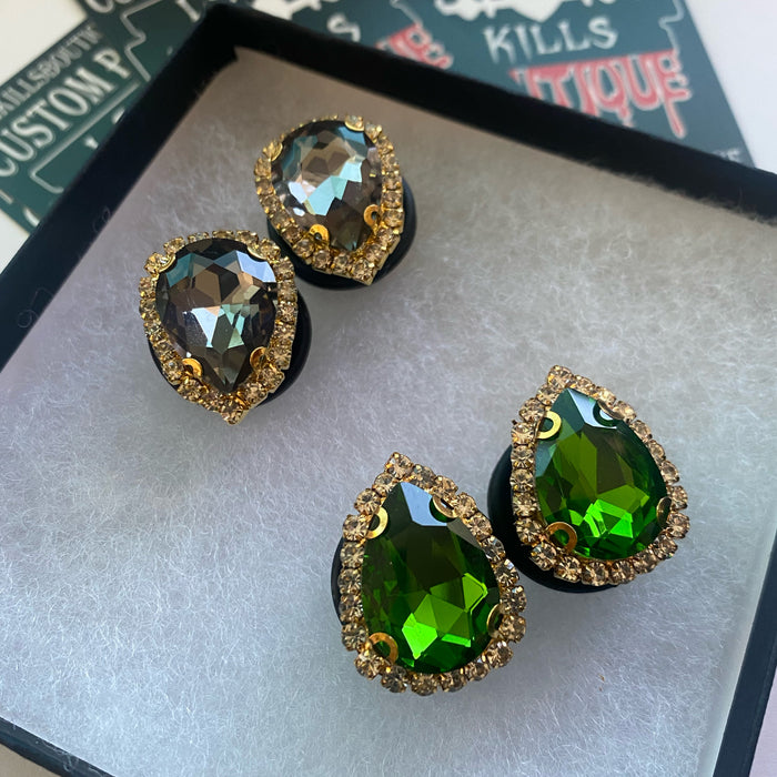 Golden Diamond Girl teardrop elegant plugs