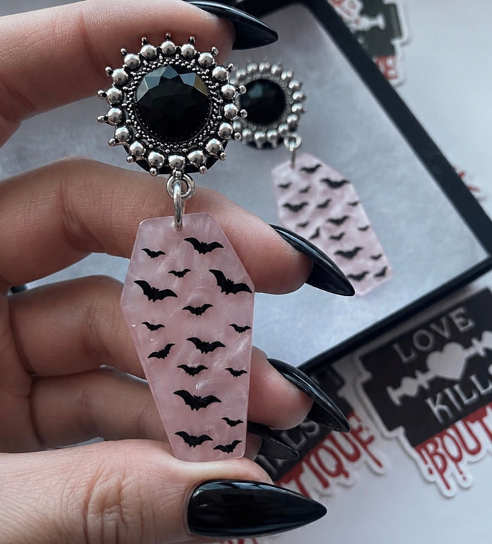 Pink Coffin Bats Dangle Plugs