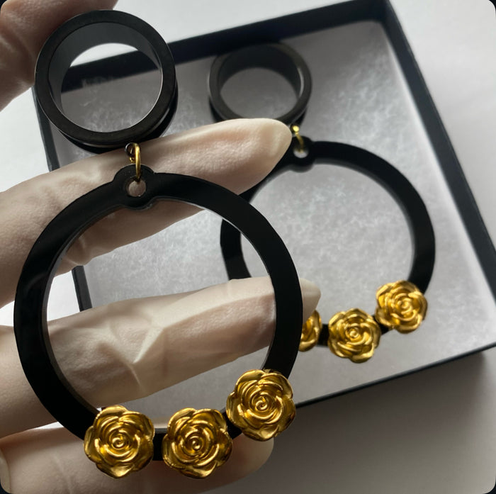 Golden Rose hoops dangle plug tunnels