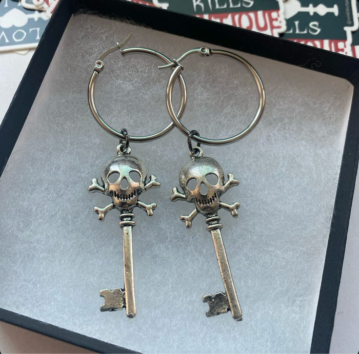 Skeleton Key Dangle  Hoops