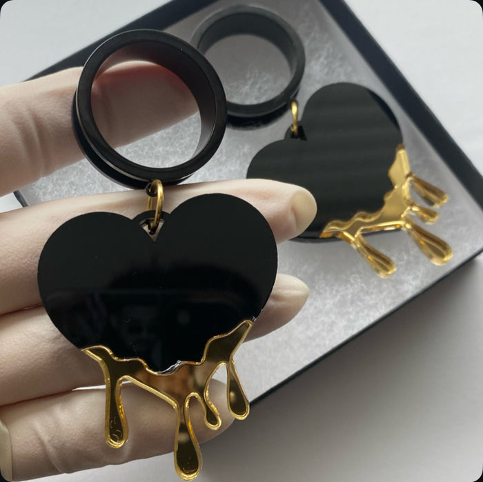 Golden Drip hoops dangle plug tunnels