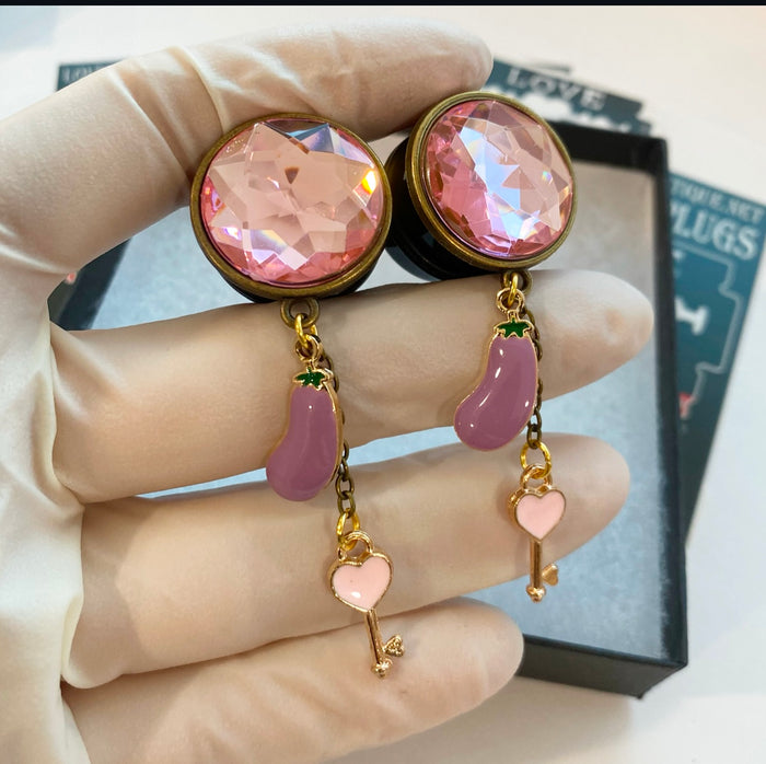 Key to my heart Eggplant dangle Plugs