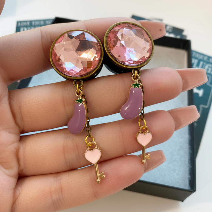 Key to my heart Eggplant dangle Plugs