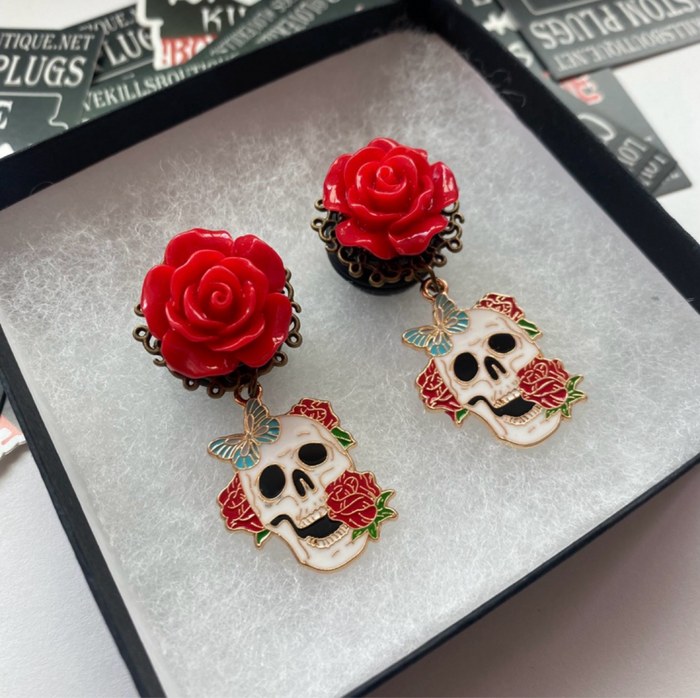 Butterfly Skull Roses Dangle Plug