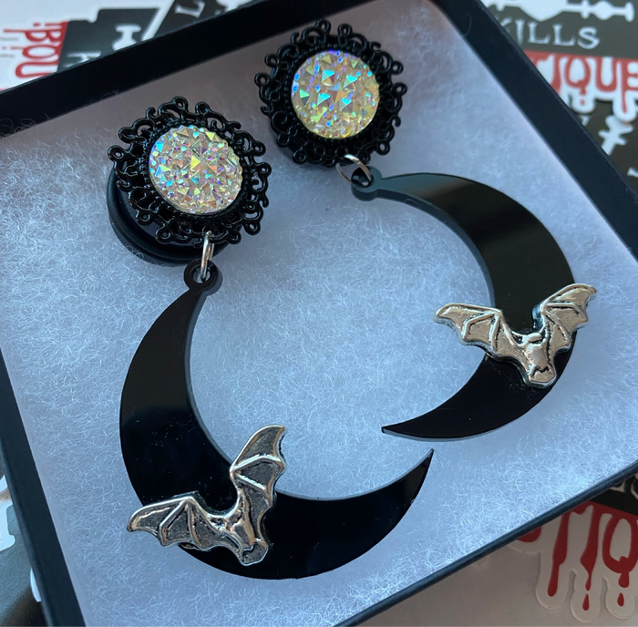 Crescent Moon Bats Dangle Plugs