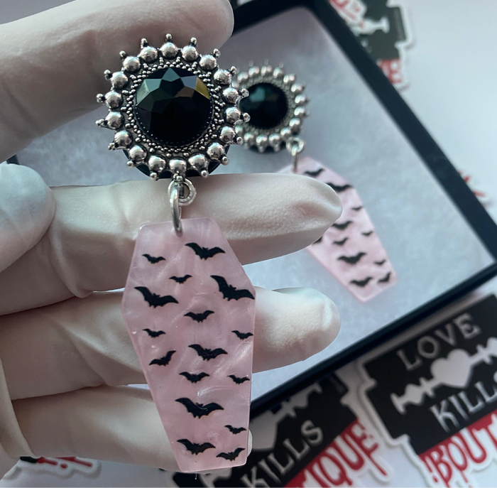 Pink Coffin Bats Dangle Plugs