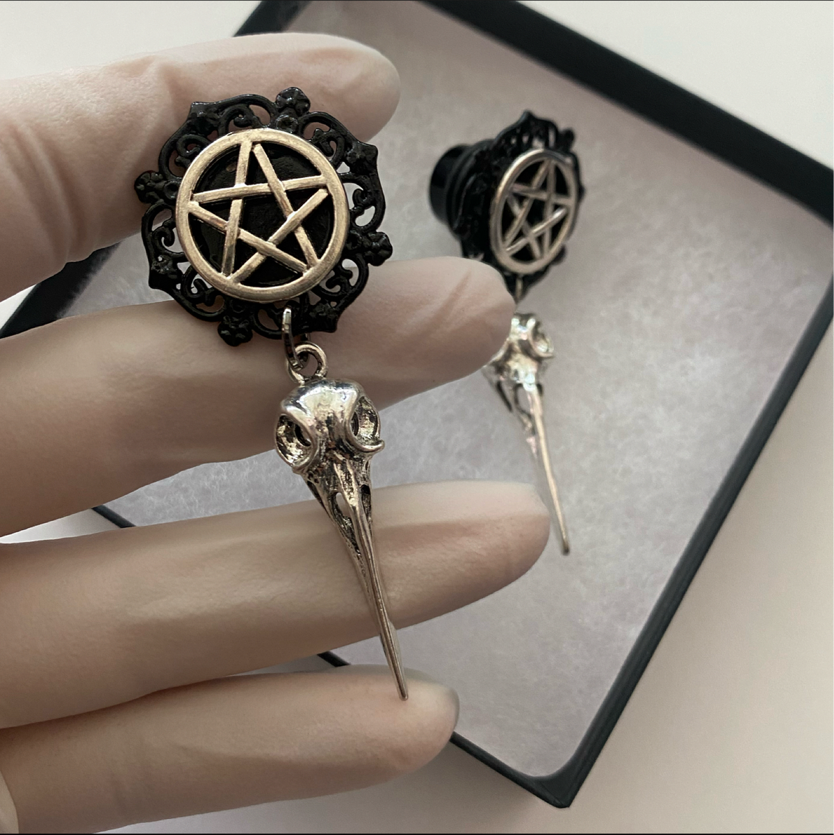 Pentacle Bird Skull  Dangles Dangle Plugs