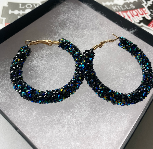 Midnight Blues Bling Hoops