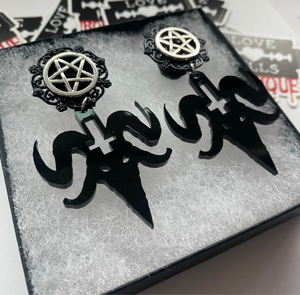 Baphomet Goat Head Inverted Cross Dangle Plugs