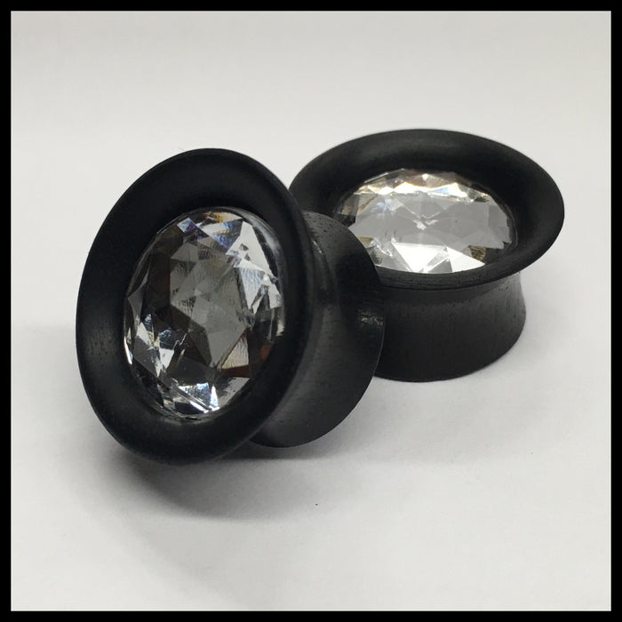 Ebony Clear Gem Round Plugs