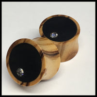 Olivewood Ebony Swarovski Offset Crystal Round Plugs