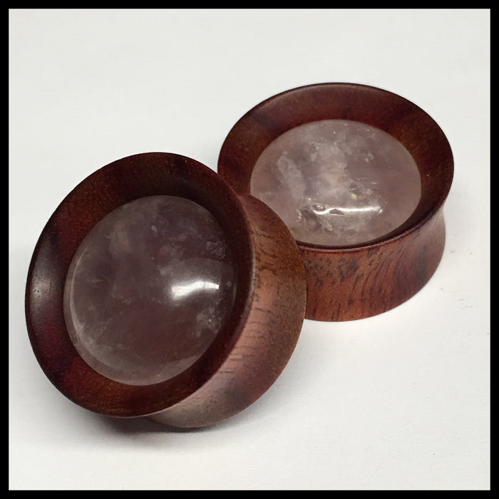 Bloodwood Rose Quartz Round Plugs