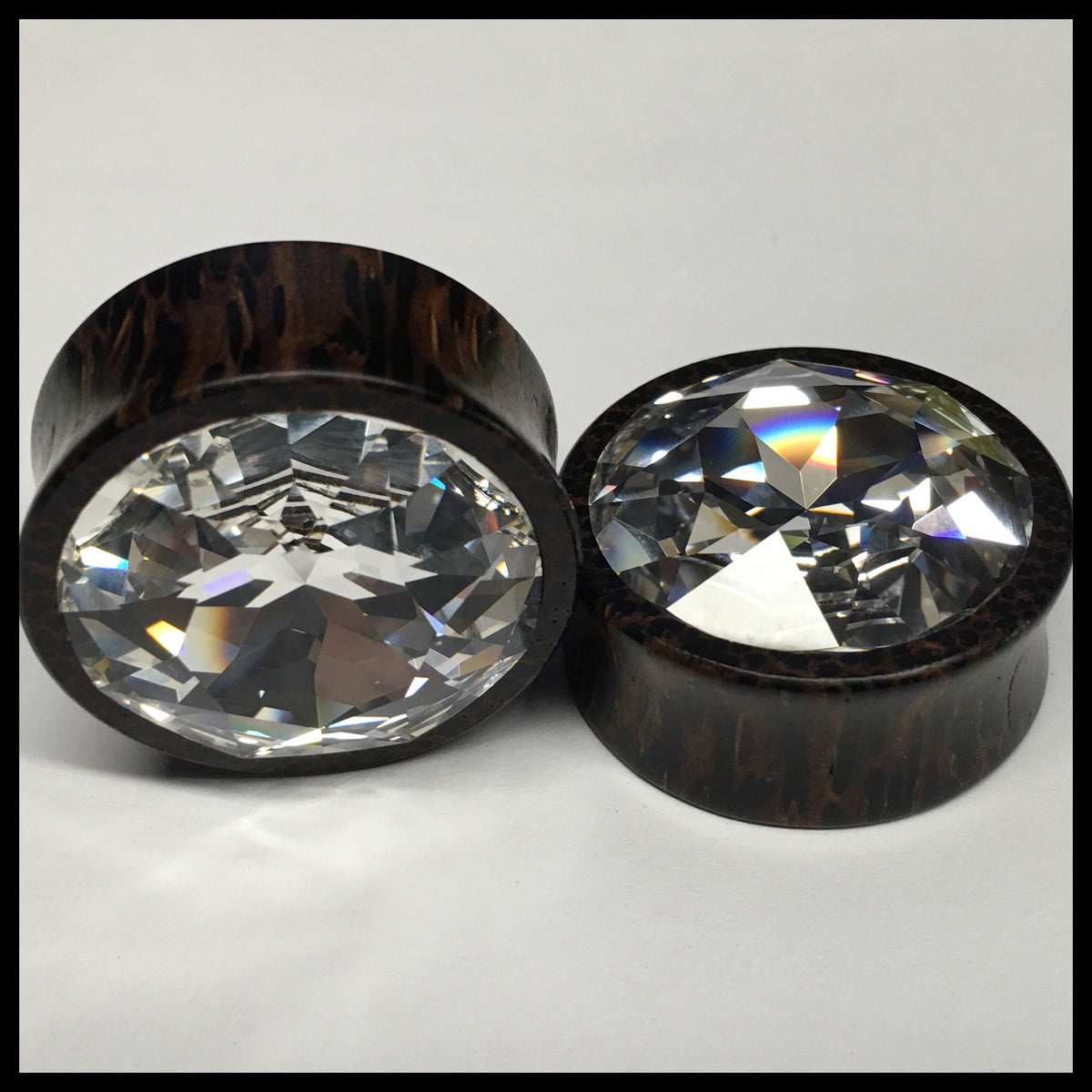 Black Palm Large Swarovski Crystal Round Plugs