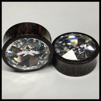 Black Palm Large Swarovski Crystal Round Plugs