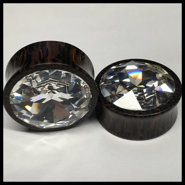 Black Palm Large Swarovski Crystal Round Plugs