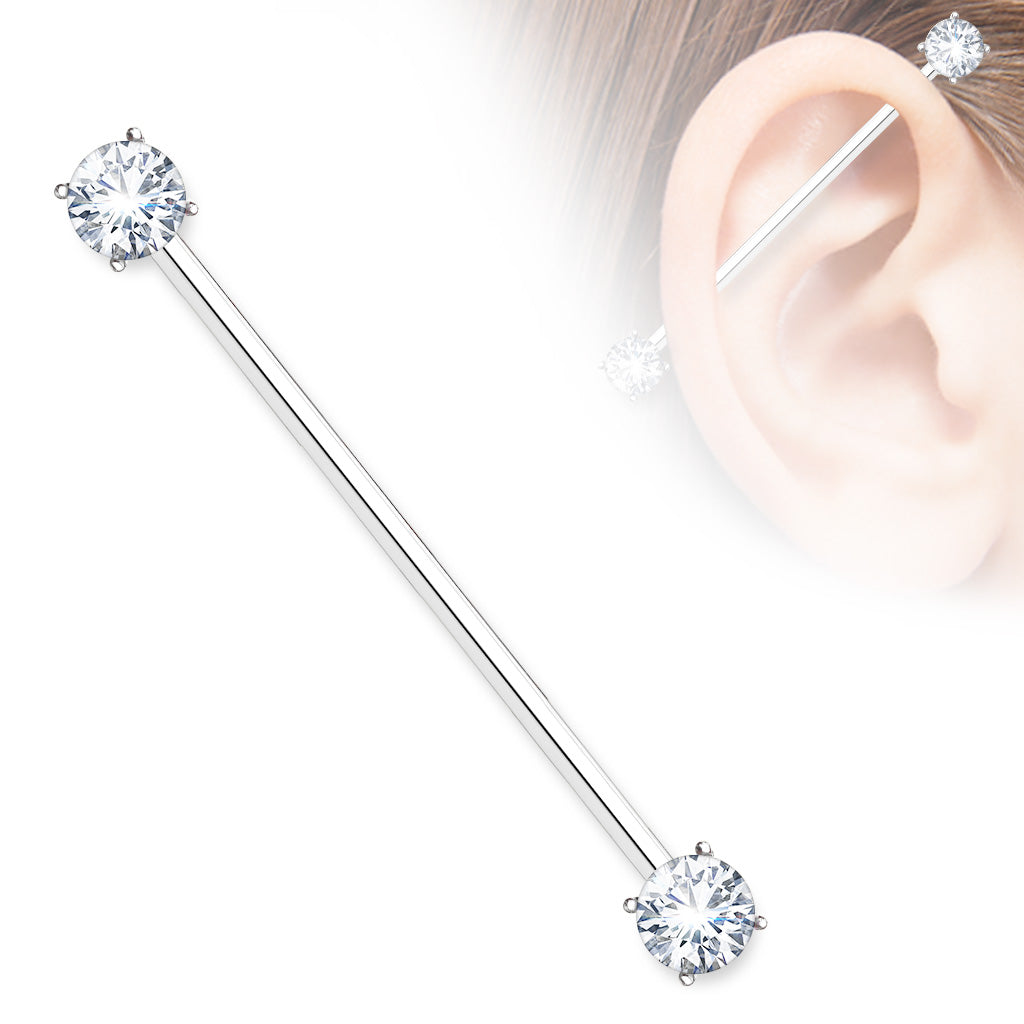Round Cz Prong Industrial Barbells