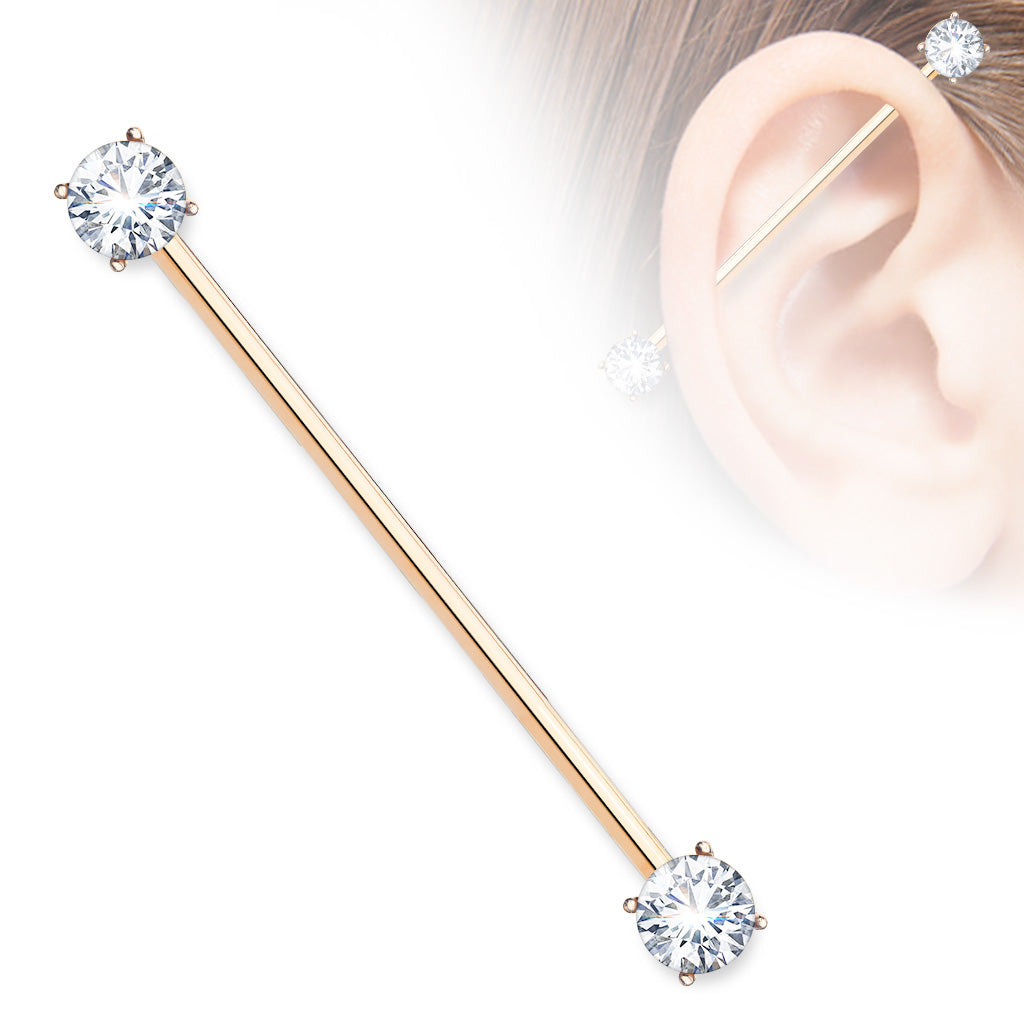 Rose Gold  Round Cz Prong Set Ends 316L Surgical Steel Industrial Barbells