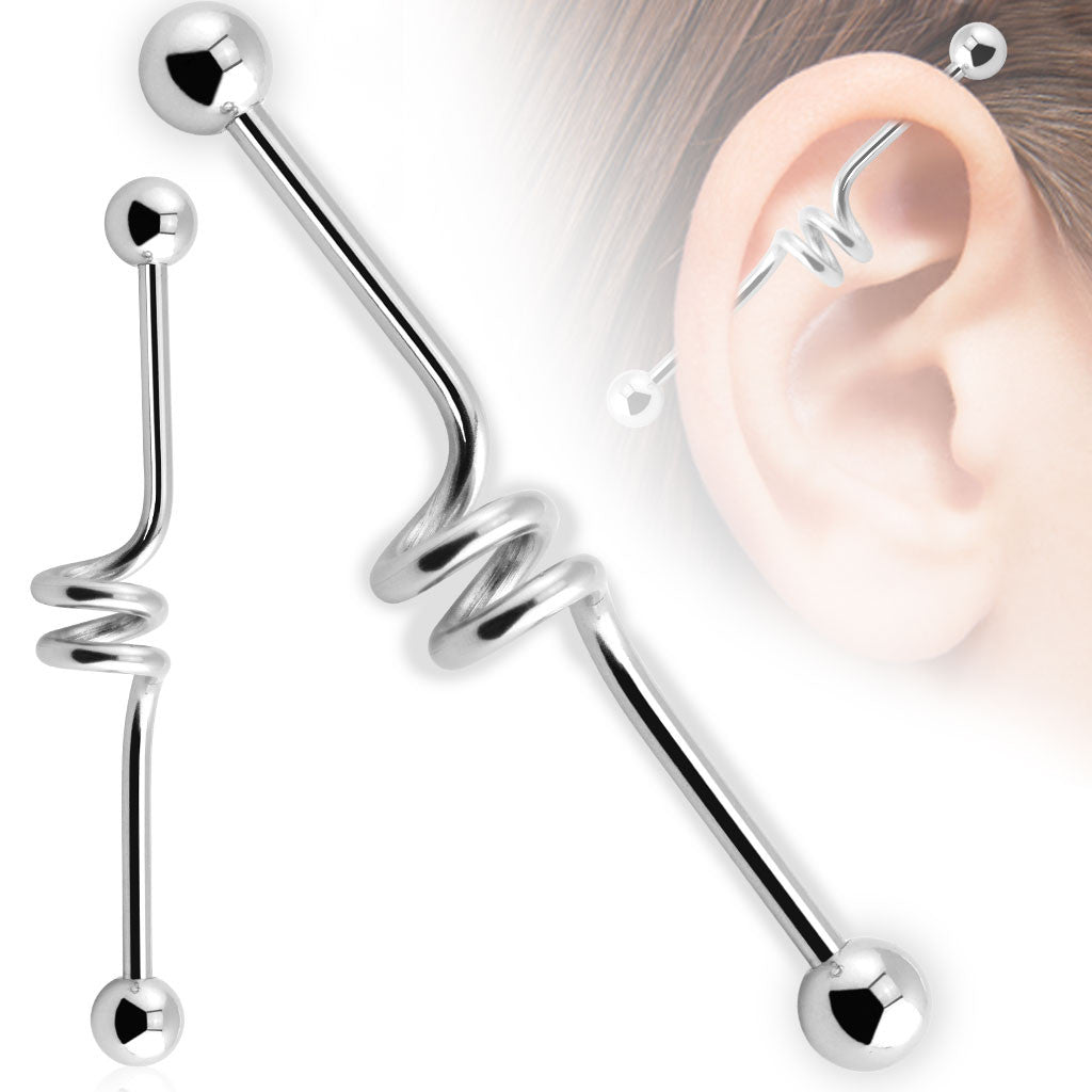 Center Spiral 316L Surgical Steel Industrial Barbell
