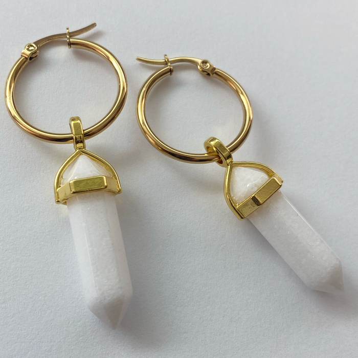 White Jade Pendant Hoops
