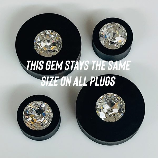 Ebony Med Swarovski Crystal AB Round Plugs