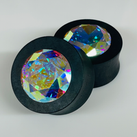 Ebony Med Swarovski Crystal AB Round Plugs