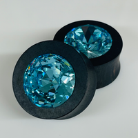 Ebony Med Swarovski Aqua Round Plugs