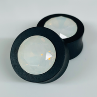 Ebony Med Swarovski White Opal Round Plugs