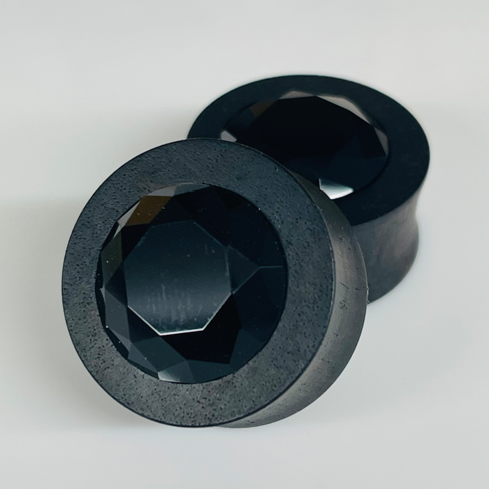 Ebony Med Swarovski Jet Round Plugs