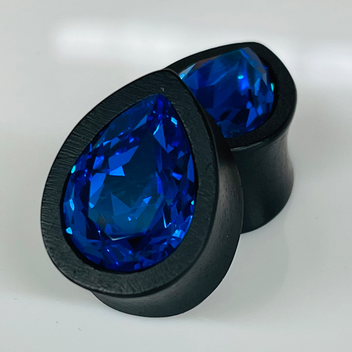 Ebony Swarovski Med Capri Blue Teardrop