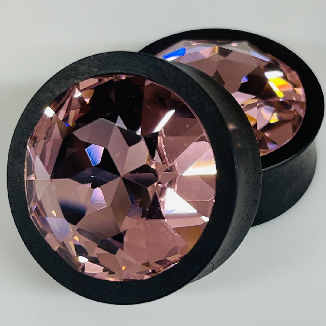 Ebony Large Swarovski Rose Round Plugs