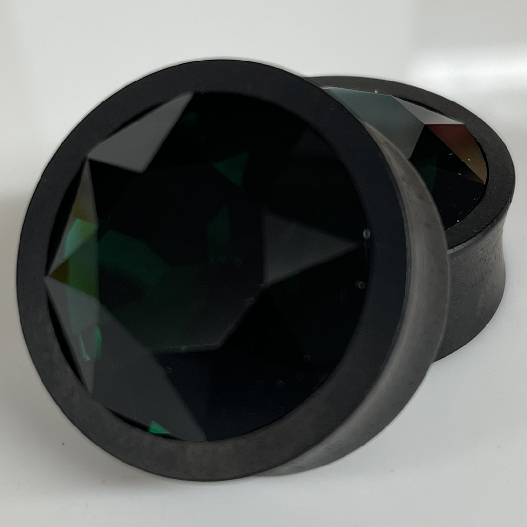 Ebony Large Swarovski Emerald Round Plugs