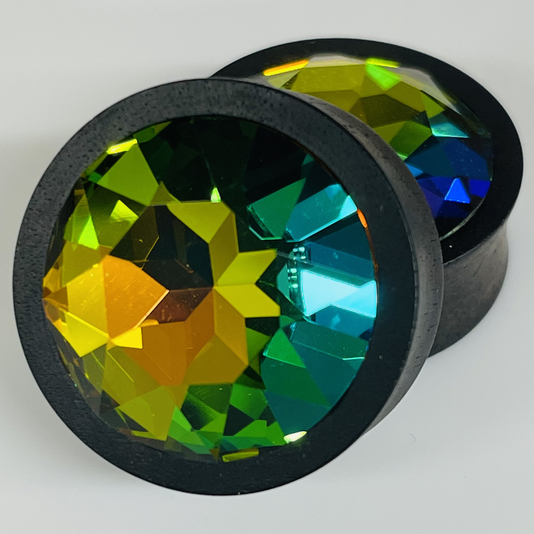 Ebony Large Swarovski Vitrail Round Plugs