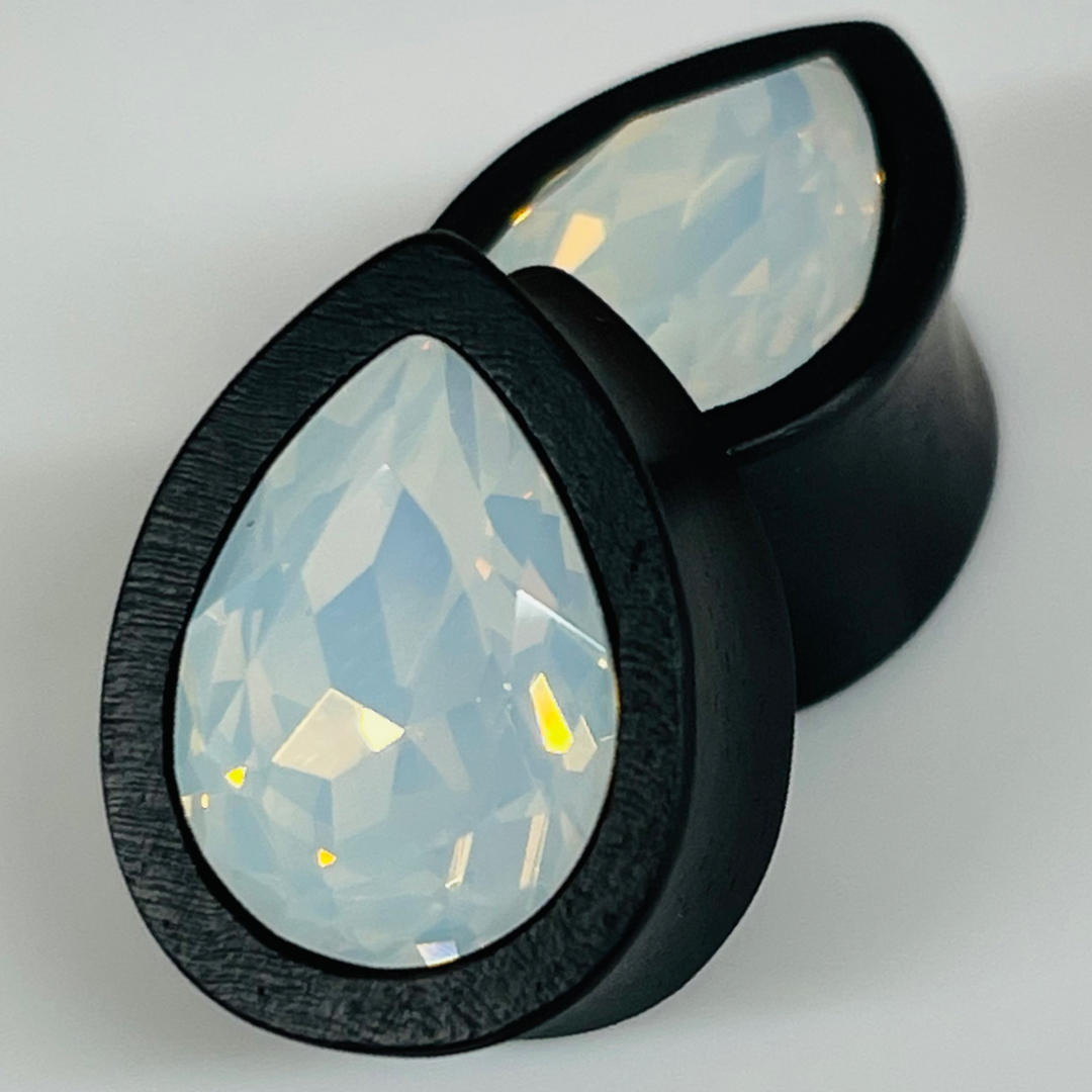 Ebony Swarovski Small White Opal Teardrop