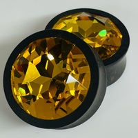 Ebony Large Swarovski Light Topaz Round Plugs