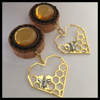 Olivewood Heart Honey Bee Dangle Round Plugs