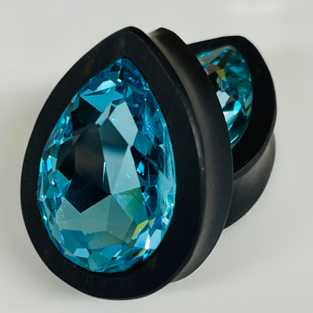 Ebony Swarovski Large Aqua Teardrop