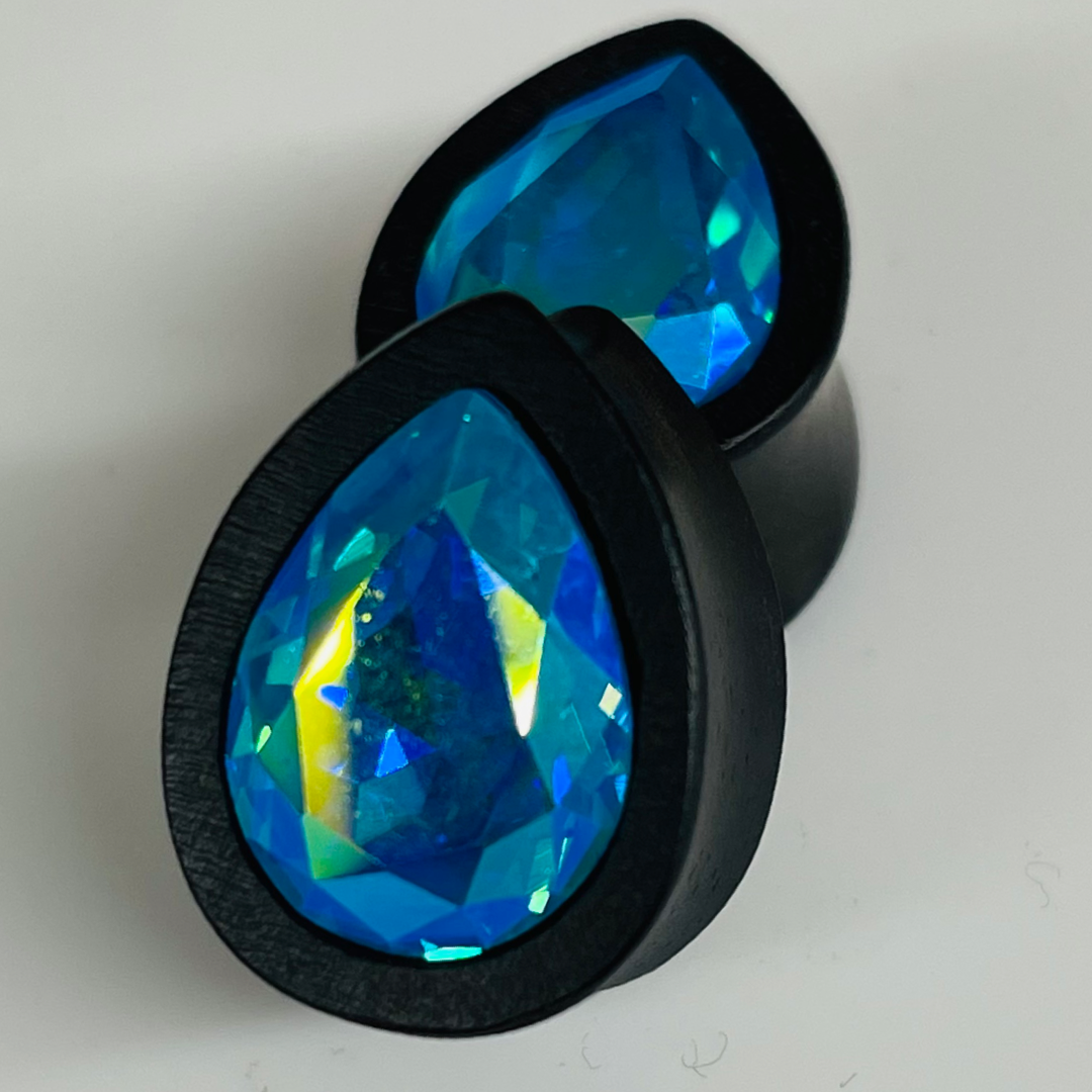 Ebony Swarovski Med Aqua AB Teardrop