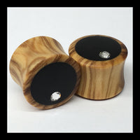 Olivewood Ebony Swarovski Offset Crystal Round Plugs