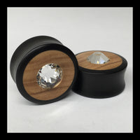 Ebony Olivewood Swarovski Crystal Round Plugs