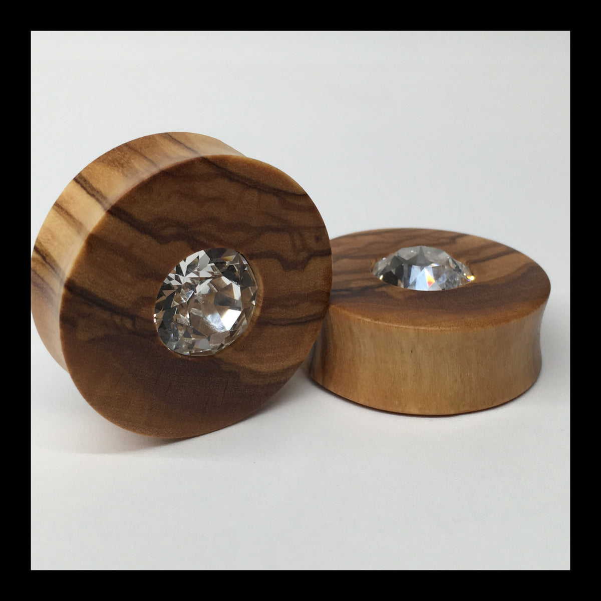 Olivewood Swarovski Crystal Round Plugs