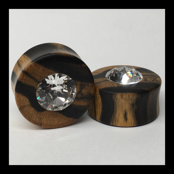 Black & White Ebony Swarovski Crystal Round Plugs