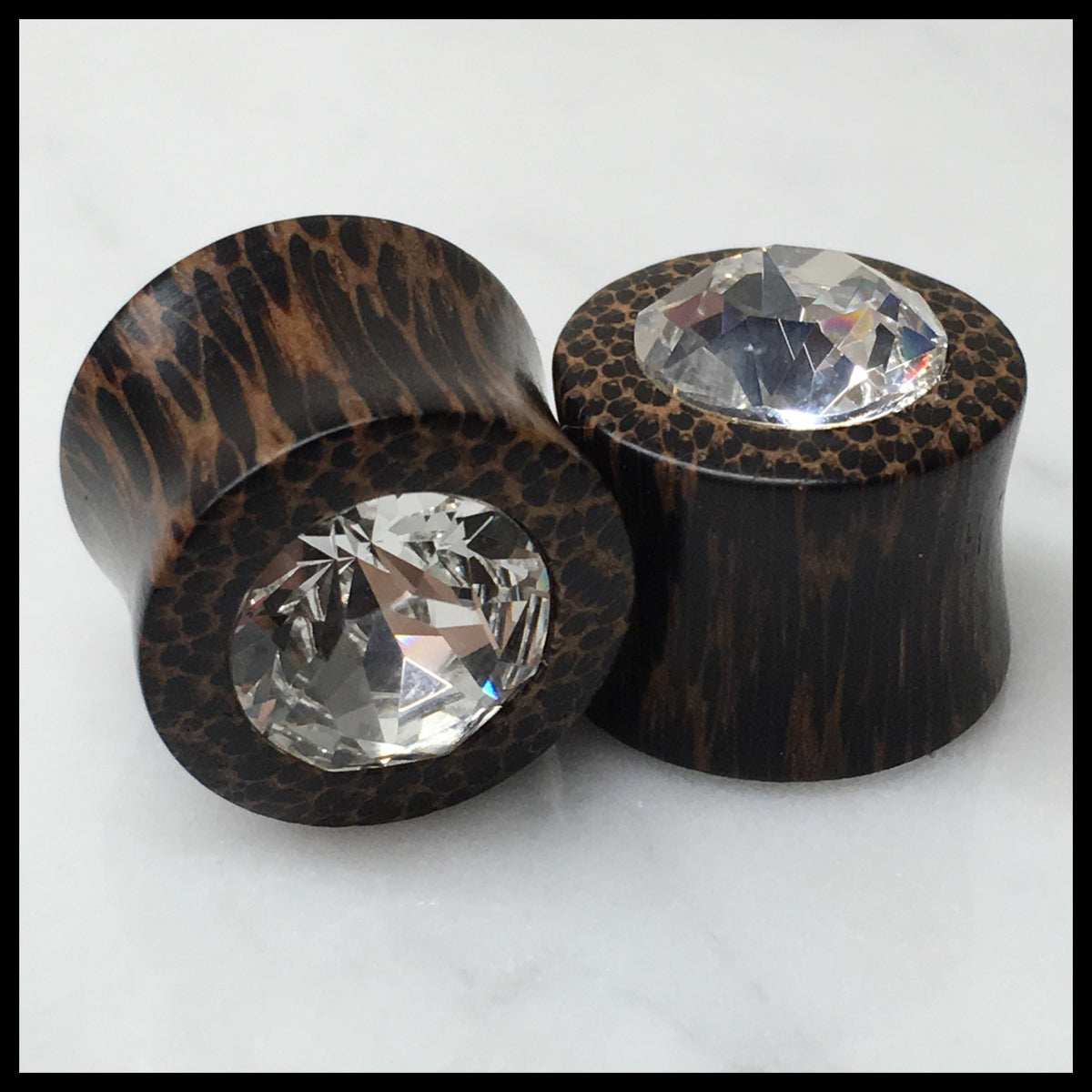 Black Palm Swarovski Crystal Round Plugs