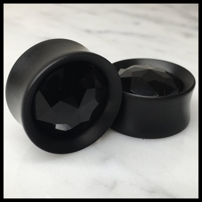 Ebony Black Gem Medium Round Plugs