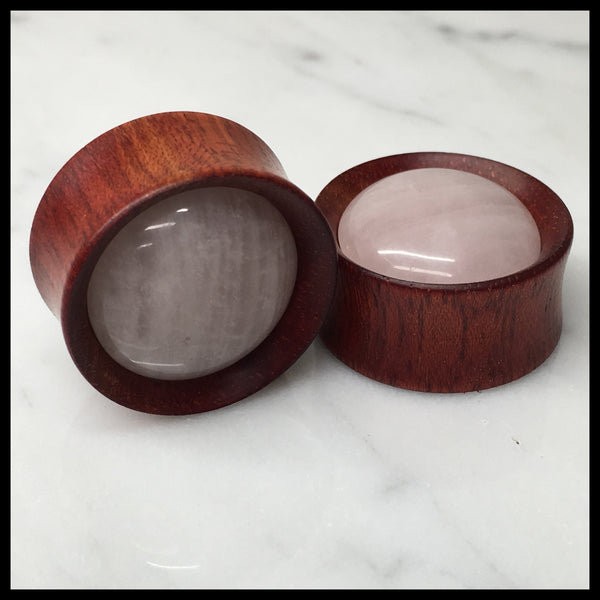 Bloodwood Rose Quartz Round Plugs