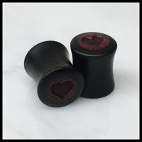 Ebony Bloodwood Heart Round Plugs