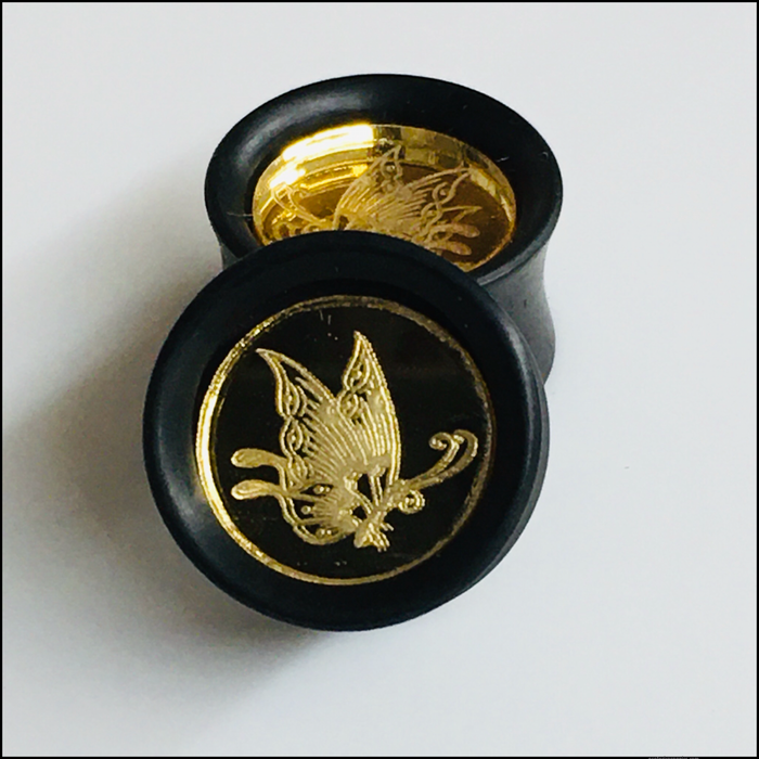 Ebony Gold Mirror Butterfly Round Plugs