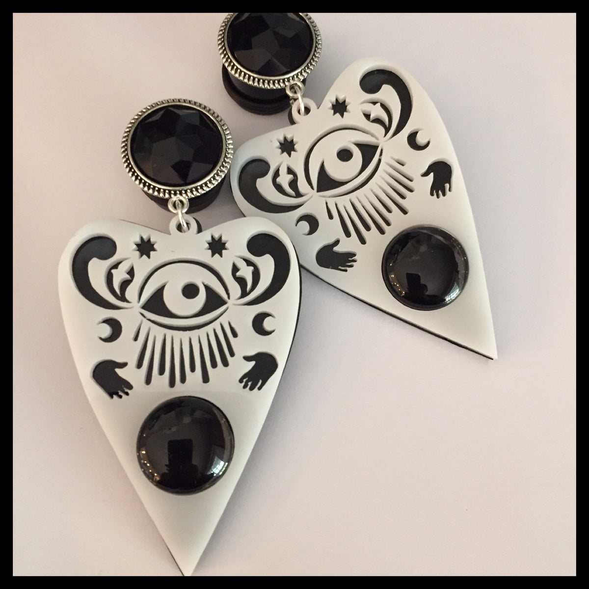 White On Black Planchette Dangle Plugs