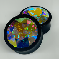 Ebony Large Swarovski Crystal AB Round Plugs