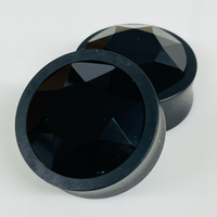 Ebony Large Swarovski Jet Round Plugs